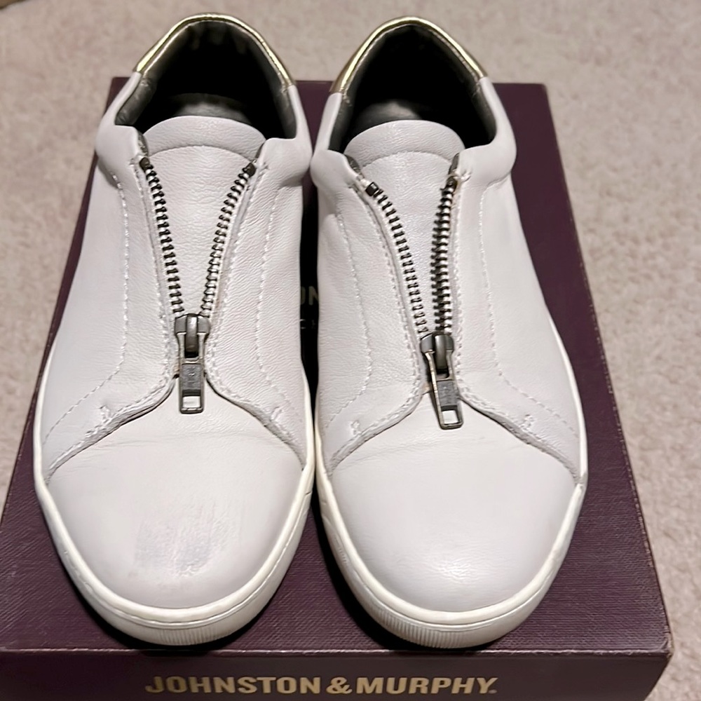 Cream Zip-Front Emma Leather Sneaker - Women